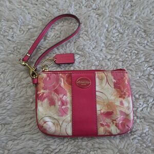 Coach Wristlet Multi Coral Pink OP Art Abstract Universal Pouch 49216